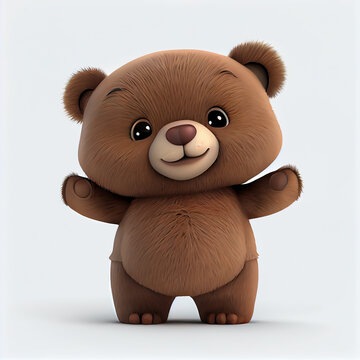 Cute cartoon bear character. 3D animation on white background