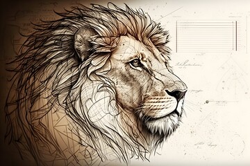 Illustration of a strong and confident lion king. Generative AI.