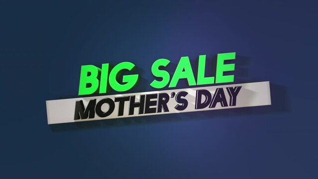 Modern Big Sale and Mother Day text on blue gradient, motion abstract holidays, promo and advertising style background