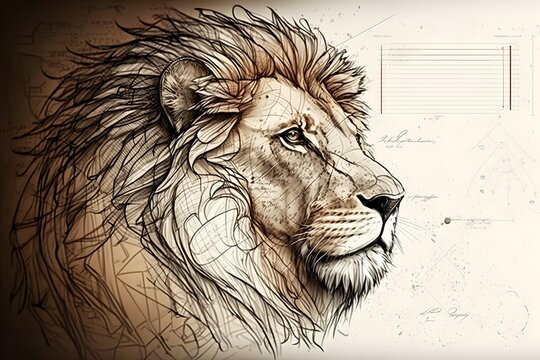 Illustration of a strong and confident lion king. Generative AI.