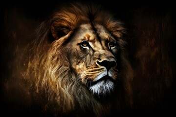 Obraz na płótnie Canvas Illustration of a strong and confident lion king. Generative AI.