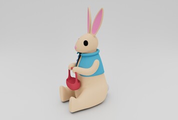 easter rabbit bunny minimal 3d rendering on white background
