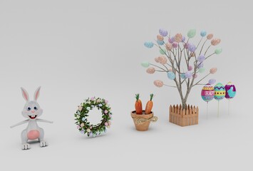 colorful Easter Egg and Wreath minimal 3d rendering on white background