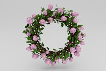 colorful Easter Egg and Wreath minimal 3d rendering on white background