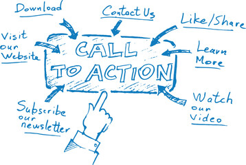 hand drawn sketch of concept whiteboard drawing call to action - PNG image with transparent background