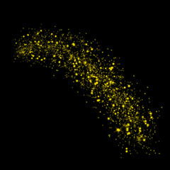 Golden sparkling falling star, stardust trail. Magic glittering dust waves, glowing star trails,...