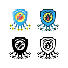 Anti-virus icon. With outline, glyph, filled outline and flat styles