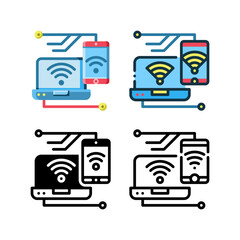 Wireless device icon. With outline, glyph, filled outline and flat styles