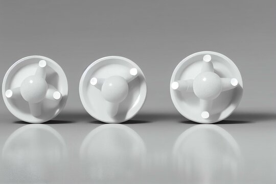 Three Large Blank White Empty Plain Fabric Bolts Standing Against White Isolated Background. Generative AI