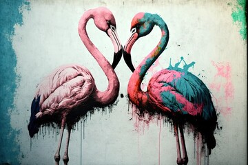 Animals in love in St. Valentine's Day. Pop art. Generative AI.