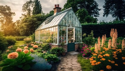 greenhouse and garden (generative ai)