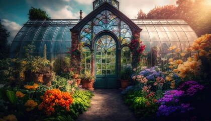 greenhouse and garden (generative ai)