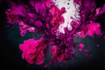 Naklejka na ściany i meble close up of a pink flower on a black background. generative ai.