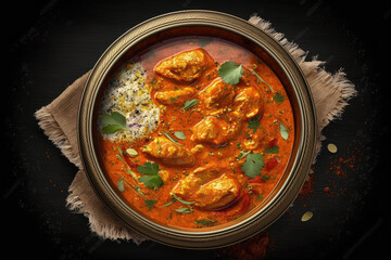 chicken curry photographed from above. Generative AI