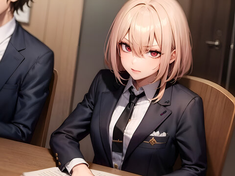 商談相手をにらみつける女性