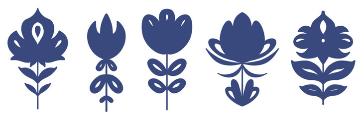 vector flower stickers set, vintage flowers Scandinavian symmetric illustration, rustic outline design, diary and notebook stickers, calendar stickers 