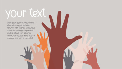 Background illustration of a pile of colorful hands symbolizes unity, teamwork, hard work, outdoor activities, and gatherings. The hands are stacked on top of each other, representing togetherness