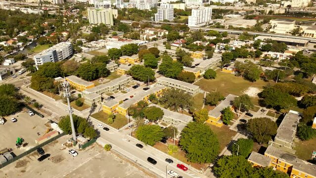 Miami hoods Overtown. Aerial drone 4k video