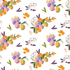 Vector Matisse Organic Floral Shapes Seamless Patterns Citrus Flowers Bloom Apples