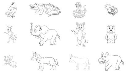 Popular wild life animals thin line art icons set isolated on a white background