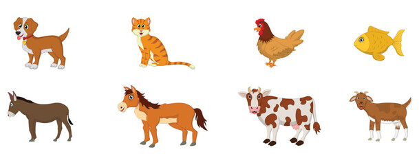 Farm set with animals, pets isolated on a white background vector illustration.