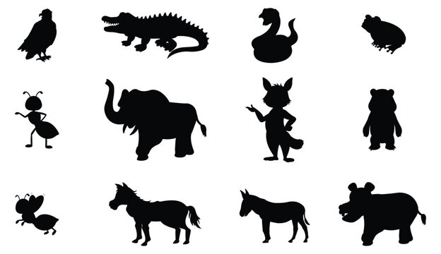wild animals set silhouette vector forest animals silhouette set isolated on a white background