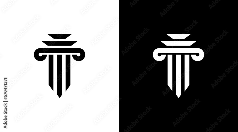 Wall mural Pillar law logo architecture luxury monogram black icon Design template