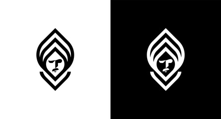 Guru logo person portrait monogram black and white icon illustration vector Designs templates