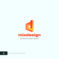 Letter D logo gradient red fluent ribbon, social technology smooth curve emblem mockup, identity initial mark, geometric shape design element template