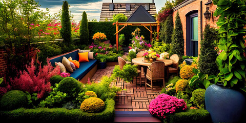 Modern back patio - garden and backyard with seating and place to entertain and cook