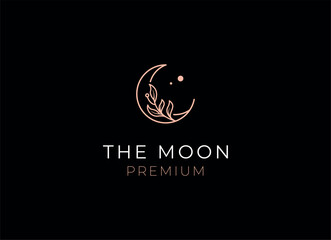 elegant crescent moon and star logo design line icon vector in luxury style outline linear