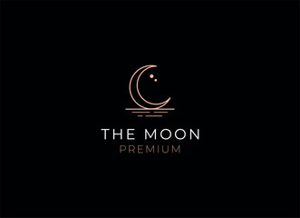 elegant crescent moon and star logo design line icon vector in luxury style outline linear © AlvinStd.