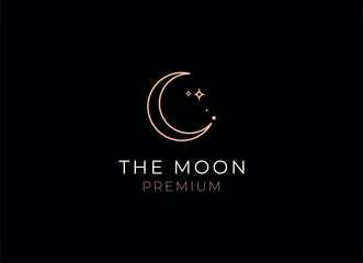 elegant crescent moon and star logo design line icon vector in luxury style outline linear