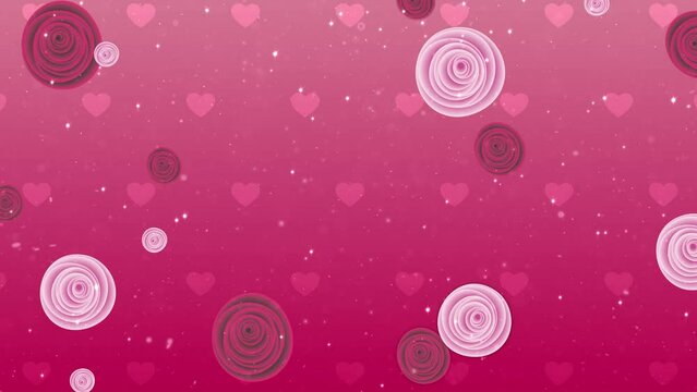 Red and pink rose with pink shape heart background