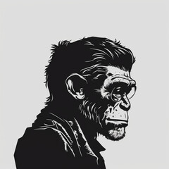 Obraz premium monkey, minimalist, monochrome, vectorized for logo, art illustration, Generative AI