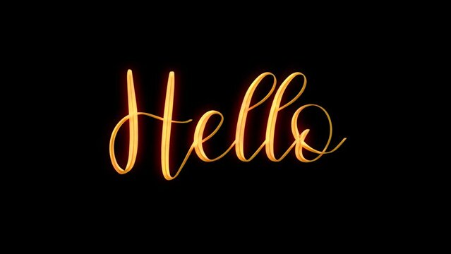 Hello Handwritten Animation Text in Gold Color on Transparent background. Great for video introduction, intro or other concept. 