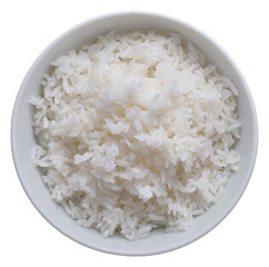 cooked white rice in bowl shot from top view and isolated - 570474900
