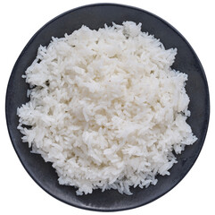 cooked white rice on plate shot from top view and isolated - 570474903
