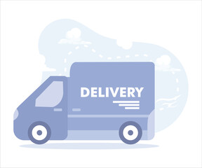 Online delivery service concept, online order tracking, delivery home and office. Warehouse, truck, scooter and bicycle courier, delivery man in respiratory mask.flat vector modern illustration