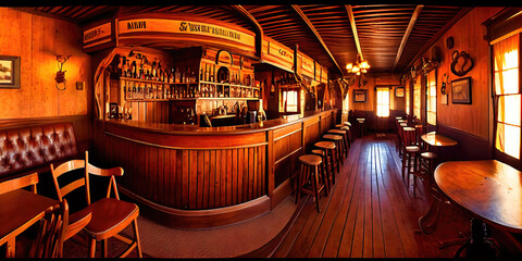 Old western style saloon - country bard in the wild west made of all wood, empty with no people - obrazy, fototapety, plakaty