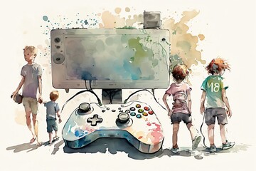 giant video game controller children around, generative AI, gamepad, joystick, controller, console, buttons