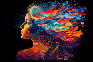 psychic waves experimentation, psychedelia, and bold mental, emotional, and spiritual Journey illustration