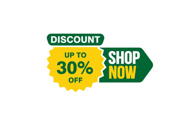 30 Percent SHOP NOW offer, clearance, promotion banner layout with sticker style. 