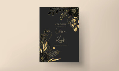 elegant luxury wedding invitation card with gold floral