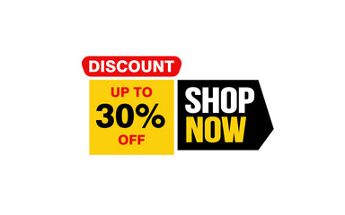 30 Percent SHOP NOW offer, clearance, promotion banner layout with sticker style. 
