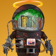 3D illustration robot cyborg astronaut 
