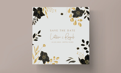 elegant luxury wedding invitation card with gold floral