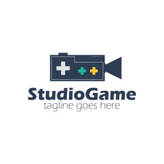 Studio Game Logo Design Template with studio icon and joystick button. Perfect for business, company, mobile, app, restaurant, etc