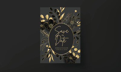 Fototapeta na wymiar elegant luxury wedding invitation card with gold floral