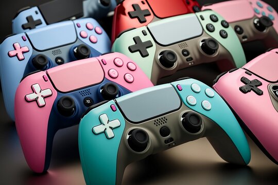 video game controller many colors, generative AI, ps5, gamepad, joystick, controller, console, buttons, triggers